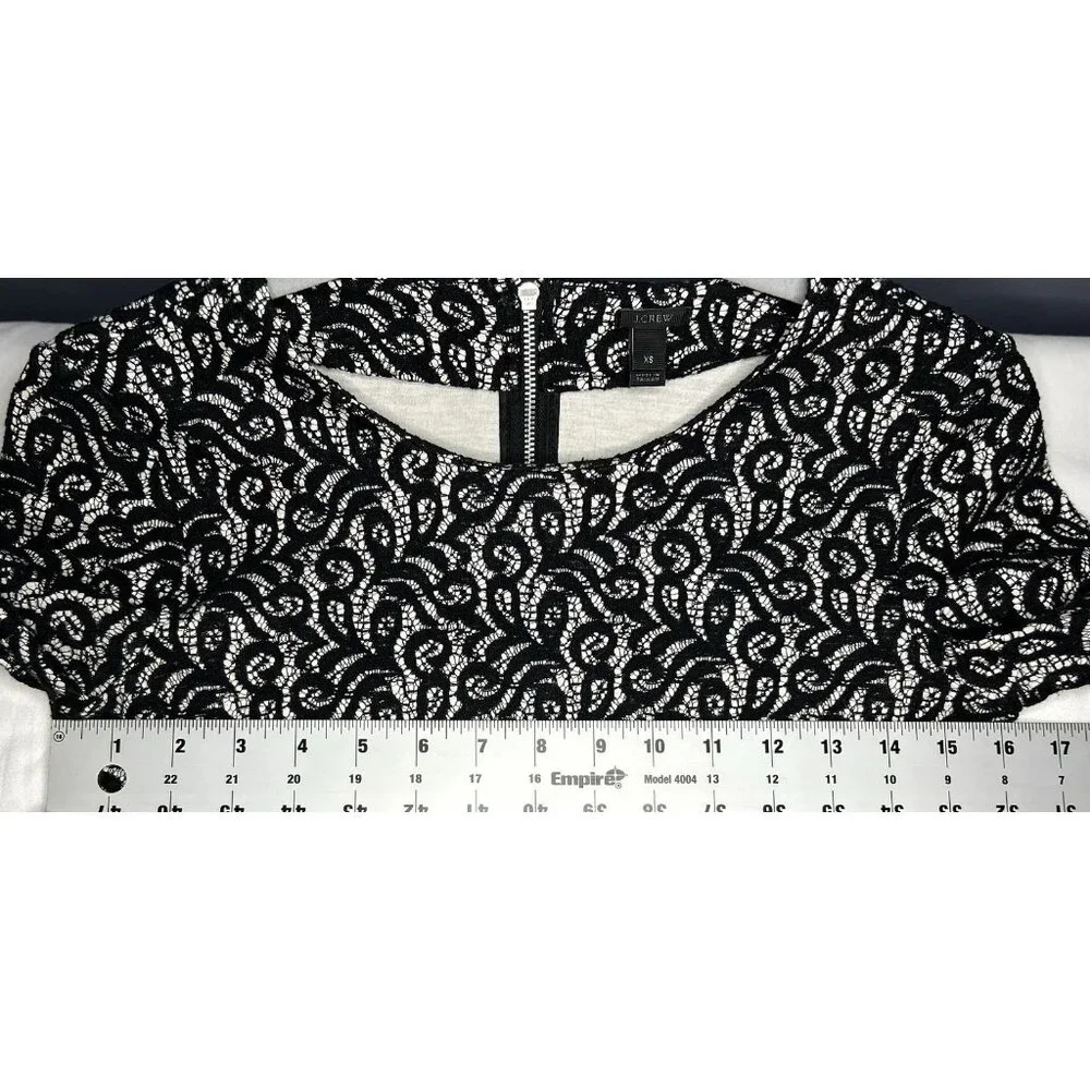 J Crew Lace Overlay Peplum Top Womens XS Black 3/4 Sleeve Dressy Formal Corpcore